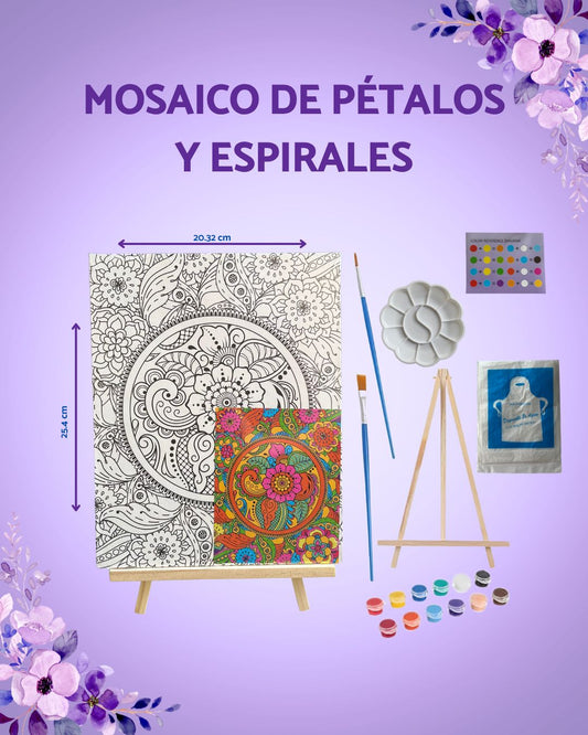 Lienzo de Mosaico de petalos y espirales